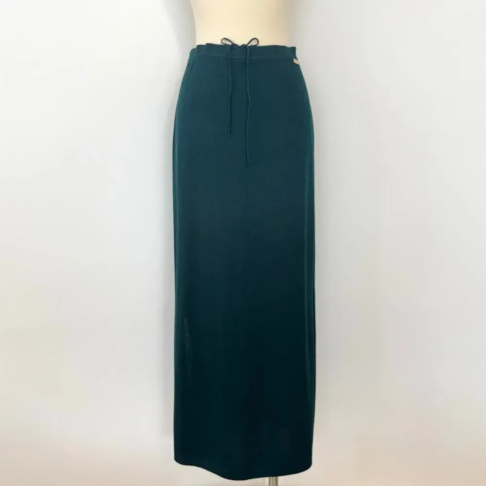 St. John Knit Maxi Skirt Side Slit Santana Wool Blend Dark Teal Green Size: M
